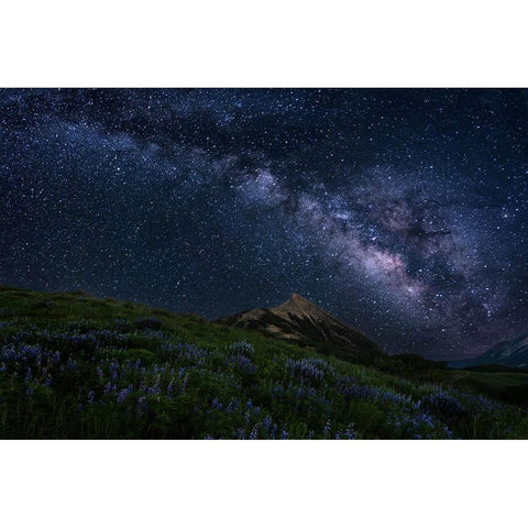 Night Sky Over A Mountain Ridge Black Modern Wood Framed Art Print with Double Matting by Cai, James