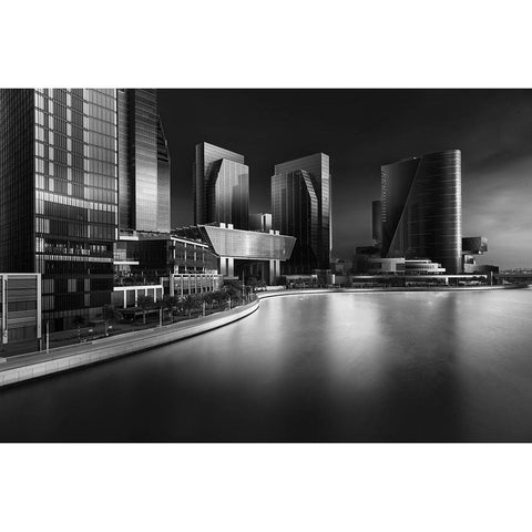 Al Mariyah Island Black Modern Wood Framed Art Print with Double Matting by Mathew, Jobin