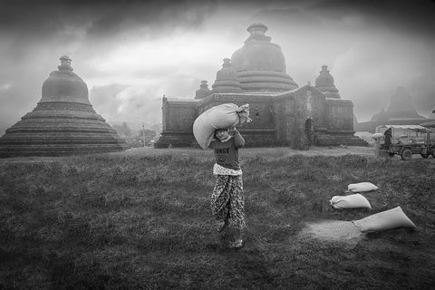 Myanmar Black Ornate Wood Framed Art Print with Double Matting by Gustafson Pro, Clas