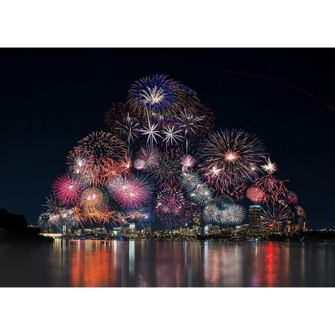 Boston fireworks White Modern Wood Framed Art Print by Wang, Ti