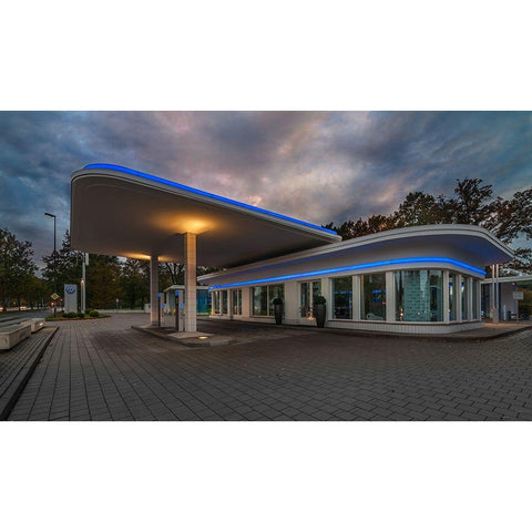 Gas Station Black Modern Wood Framed Art Print with Double Matting by Gunther, Hans