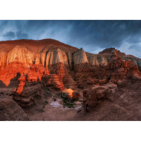 Yurt In The Canyon Black Modern Wood Framed Art Print with Double Matting by Xu, Mei