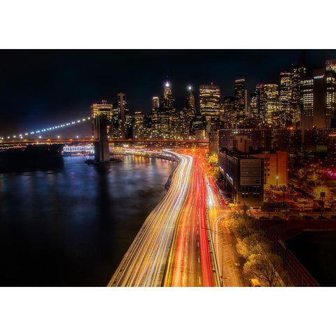 Never Sleep City Black Modern Wood Framed Art Print with Double Matting by Liang, Ken