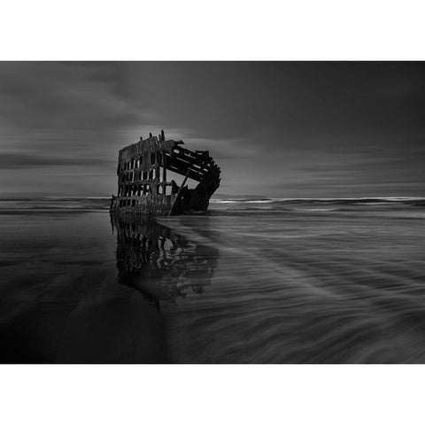The Wreck Of The Peter Iredale White Modern Wood Framed Art Print by Ji, Shirley
