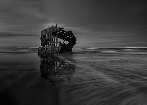 The Wreck Of The Peter Iredale White Modern Wood Framed Art Print with Double Matting by Ji, Shirley