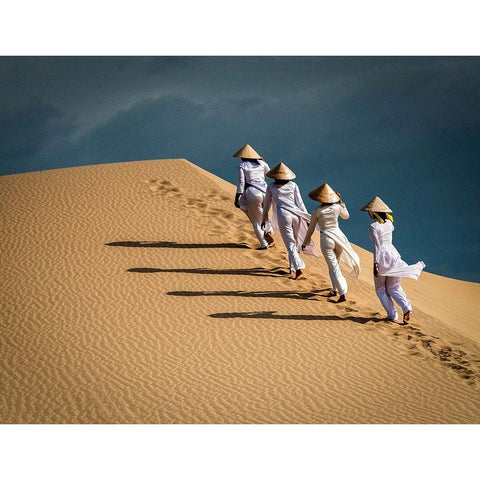 Walking Up The Sand Dune White Modern Wood Framed Art Print by Yuk Kong, John