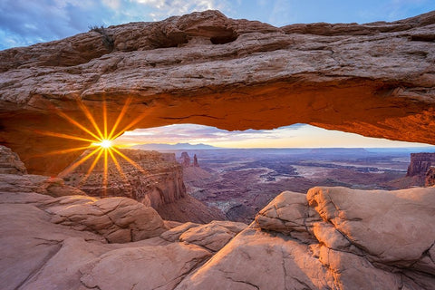 Sunrise at Mesa Arch - Canyonland National Park White Modern Wood Framed Art Print with Double Matting by Uthaiah, Dheeraj