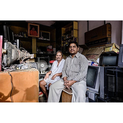 Television Repair White Modern Wood Framed Art Print by Avila, Fernando