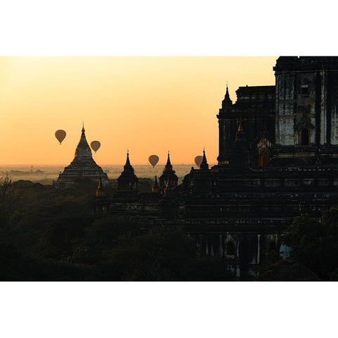 Sunrise in Bagan White Modern Wood Framed Art Print by Tagliarino, Marco