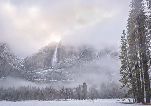 Yosemite Falls White Modern Wood Framed Art Print with Double Matting by Iqbal, Syed