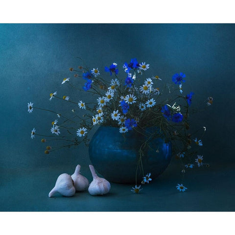 Blue And White Black Modern Wood Framed Art Print with Double Matting by Tseng, Judy