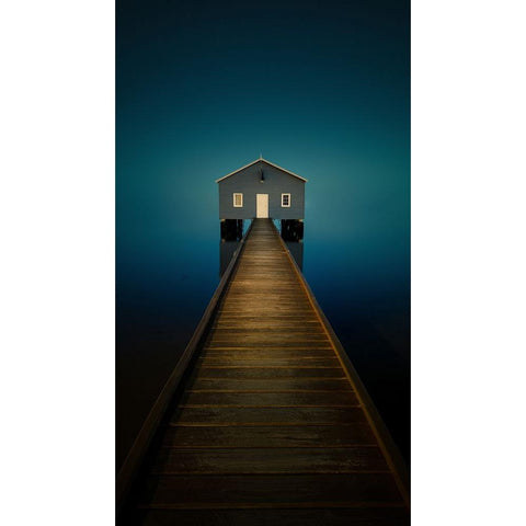 Little blue boathouse in Perth Black Modern Wood Framed Art Print by Zhen Yu, James