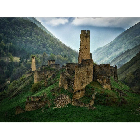 Tsori Towers Of Ingushetia 2 White Modern Wood Framed Art Print by A. Godovikov, Ivan
