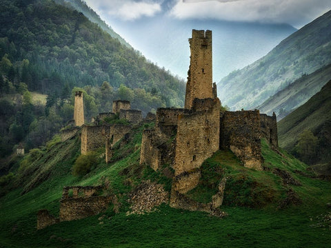 Tsori Towers Of Ingushetia 2 White Modern Wood Framed Art Print with Double Matting by A. Godovikov, Ivan