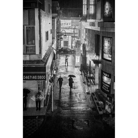 Hard Rain White Modern Wood Framed Art Print by Hasegawa, Takashi