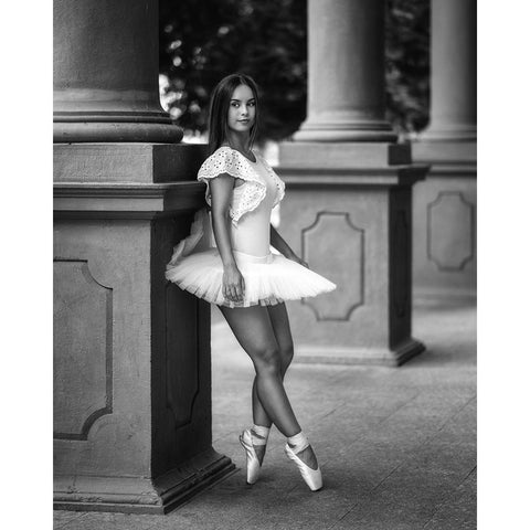 Ballerina On The Street Bw Gold Ornate Wood Framed Art Print with Double Matting by Nanev, Vasil