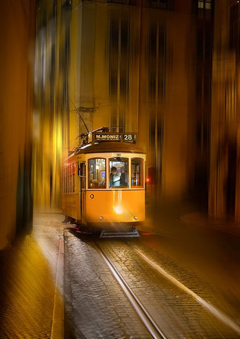 TRAM 28 at Night III White Modern Wood Framed Art Print with Double Matting by Zeng, Kenneth