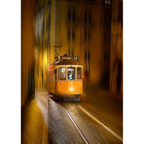 TRAM 28 at Night III White Modern Wood Framed Art Print by Zeng, Kenneth