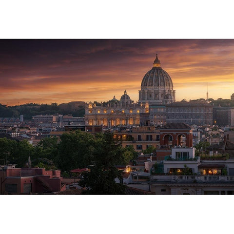 Vatican Sunset Black Modern Wood Framed Art Print with Double Matting by Parejo, Jose