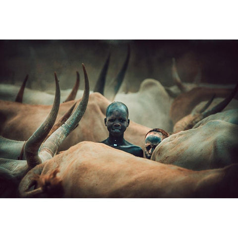Child Mundari-South Sudan Black Modern Wood Framed Art Print with Double Matting by Yosifov, Svetlin