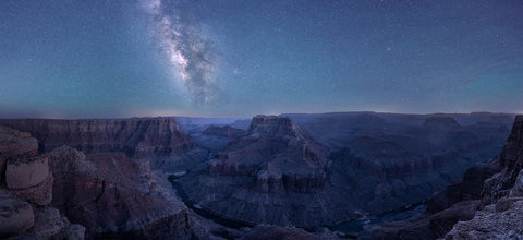 Grand Canyon And Milky Way Black Ornate Wood Framed Art Print with Double Matting by Wei, Willa