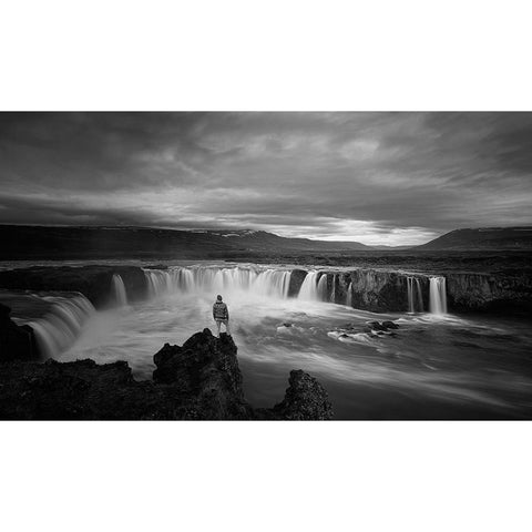 Godafoss Black Modern Wood Framed Art Print with Double Matting by Guo, David