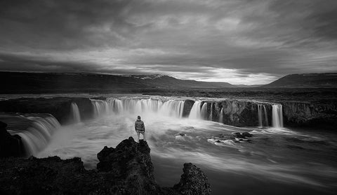 Godafoss White Modern Wood Framed Art Print with Double Matting by Guo, David