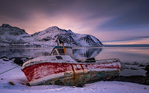 Stranded At Sundklakkstraumen White Modern Wood Framed Art Print with Double Matting by Goossens, Henk