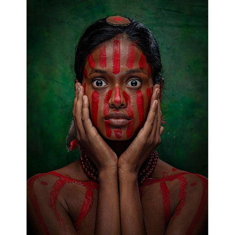 Tribal Fear Black Modern Wood Framed Art Print by Chattopadhyay, Debasish