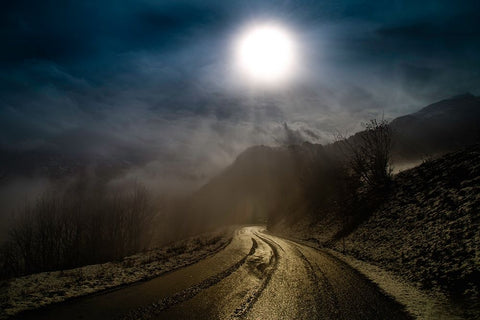 Mountain Road Black Ornate Wood Framed Art Print with Double Matting by Baudot, Christophe