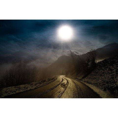 Mountain Road Black Modern Wood Framed Art Print by Baudot, Christophe