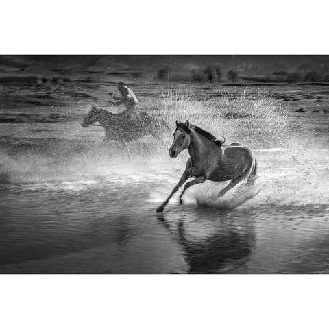 Running Horses White Modern Wood Framed Art Print by Zhang, Anna
