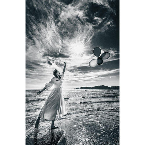 Release The Balloons Black Modern Wood Framed Art Print by Iino, Ken-Ichi
