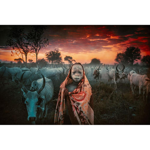 06-53 Morning Mundari, South Sudan Gold Ornate Wood Framed Art Print with Double Matting by Yosifov, Svetlin