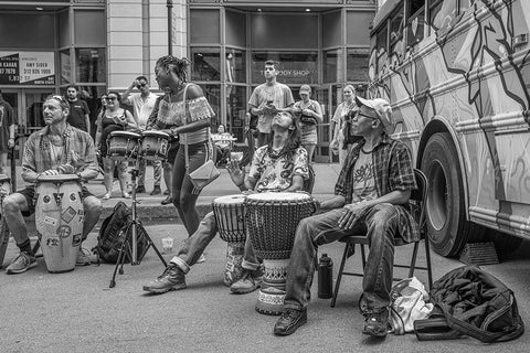 City Drum Line Black Ornate Wood Framed Art Print with Double Matting by Fischer Hartman, Wendy