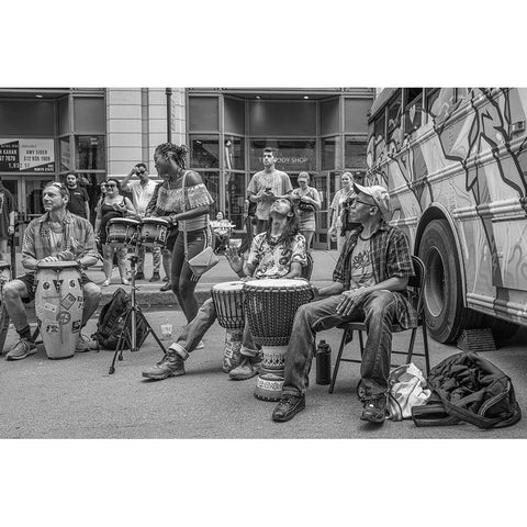 City Drum Line Black Modern Wood Framed Art Print by Fischer Hartman, Wendy