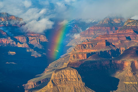 Rainbow Over Grand Canyon White Modern Wood Framed Art Print with Double Matting by Xu, Kevin