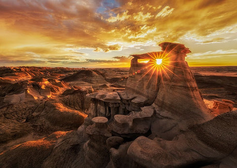 Bisti Badlands at Sunset White Modern Wood Framed Art Print with Double Matting by Z, Leechee