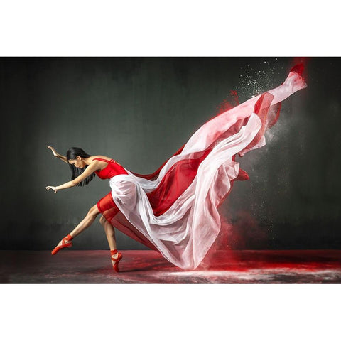 Red And White Balerina 1 Black Modern Wood Framed Art Print with Double Matting by Setiadi, Ajar