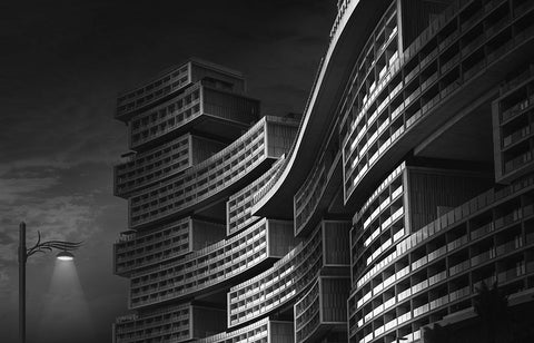 Lego - The Royal Atlantics Residences On The Palm Jumeriah In Dubai White Modern Wood Framed Art Print with Double Matting by Mathew, Jobin