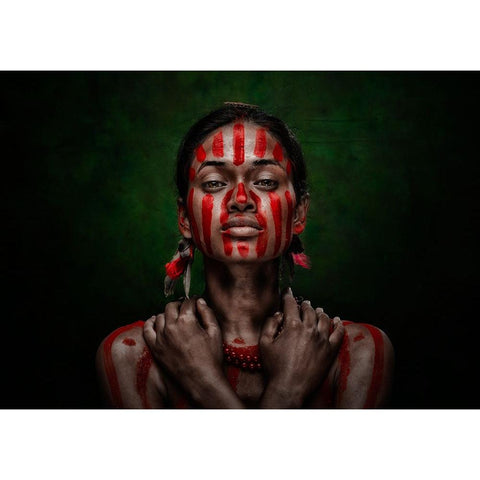 A Tribal Woman Black Modern Wood Framed Art Print with Double Matting by Bhattacharyya, Partha