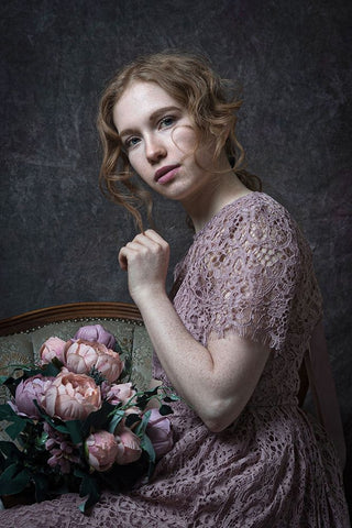 With Flowers Black Ornate Wood Framed Art Print with Double Matting by Franke, Ruth