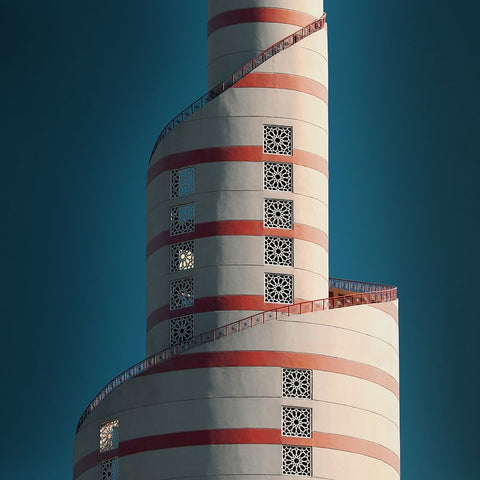 Fanar Tower Black Ornate Wood Framed Art Print with Double Matting by Hawerkamp, Hans-Wolfgang