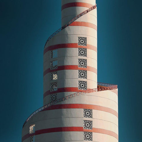 Fanar Tower Black Modern Wood Framed Art Print with Double Matting by Hawerkamp, Hans-Wolfgang