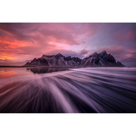 Vestrahorn Sunset Black Modern Wood Framed Art Print with Double Matting by Zhen Yu, James