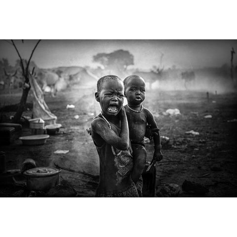 Crying Child Mundari-South Sudan Gold Ornate Wood Framed Art Print with Double Matting by Yosifov, Svetlin