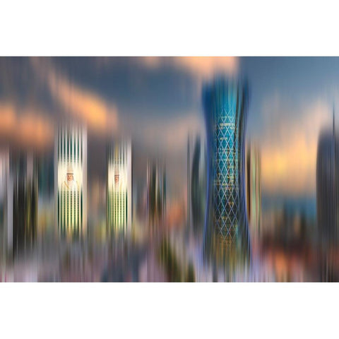 City Skyscrapers Black Modern Wood Framed Art Print with Double Matting by Allam, Abdelkader