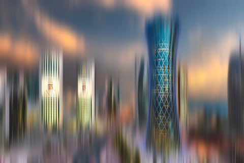City Skyscrapers White Modern Wood Framed Art Print with Double Matting by Allam, Abdelkader