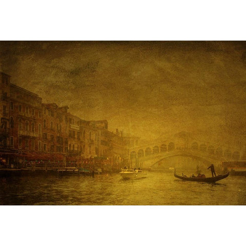 Rialto Bridge In The Mist Gold Ornate Wood Framed Art Print with Double Matting by Dupont, Isabelle