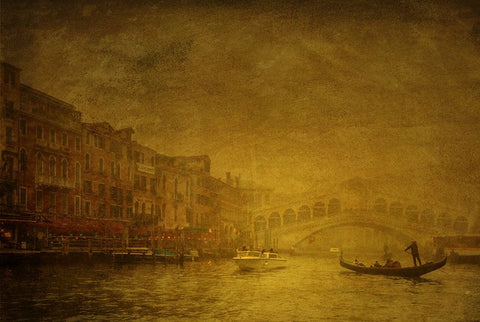 Rialto Bridge In The Mist Black Ornate Wood Framed Art Print with Double Matting by Dupont, Isabelle